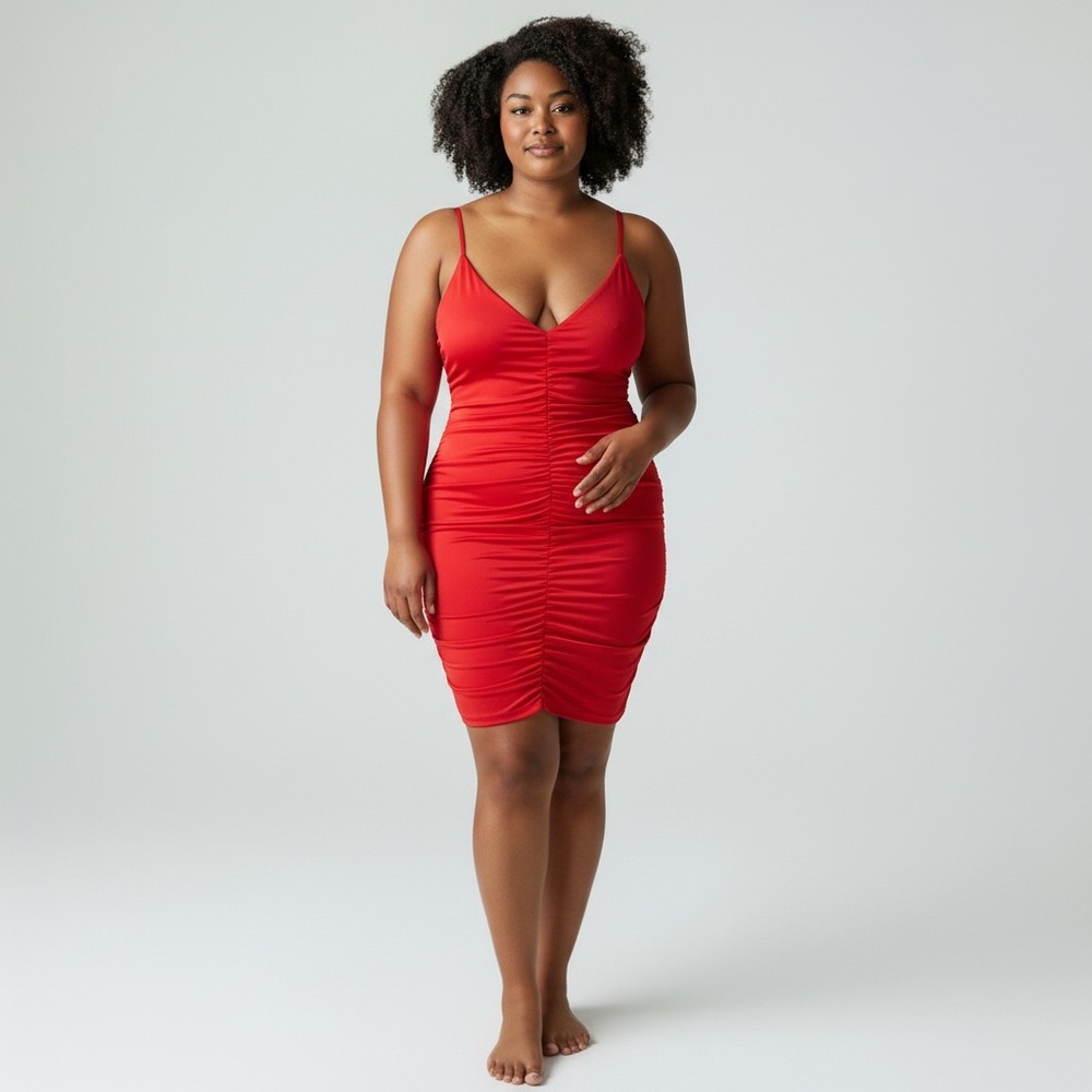 Ruched Red Mini Slip Dress with Spaghetti Straps